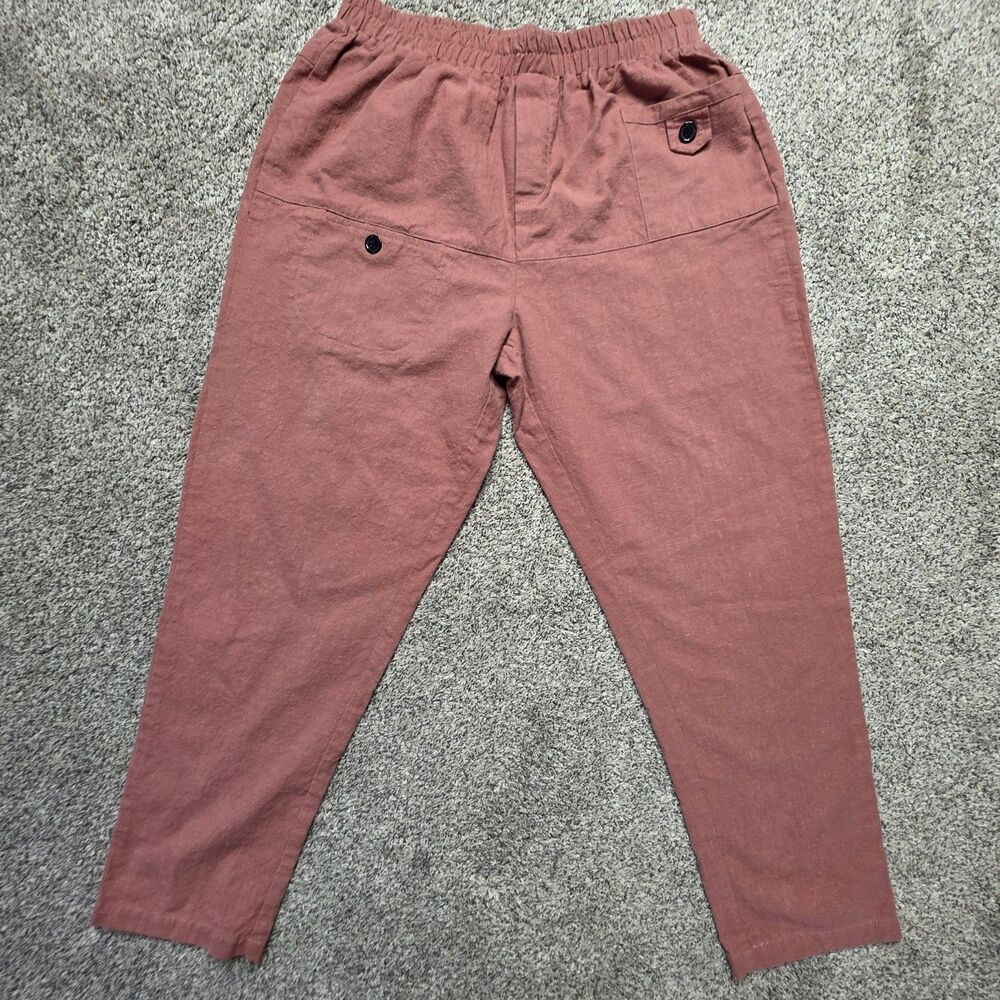 Minibee Cropped Linen Cotton Blend Pants Size Medium Red Boho Natural